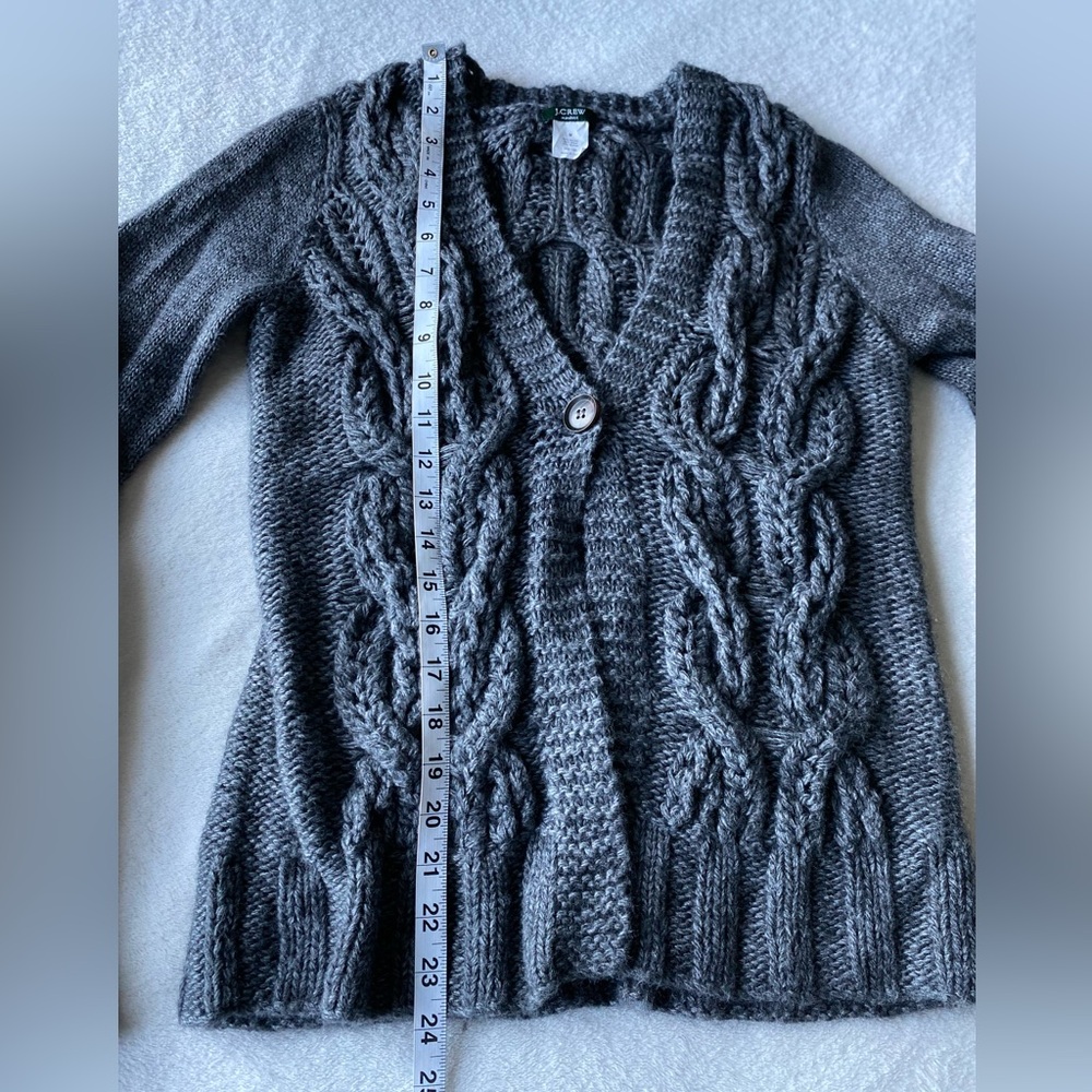 J Crew Handknit Women's Gray Wool Mohair Blend Cardigan 1 Button Sweater Med - Picture 10 of 11